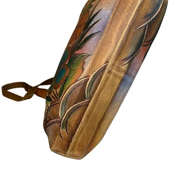 Anuschka Hand painted Leather Satchel Bag in Butterfly Floral - Picture 12 of 16